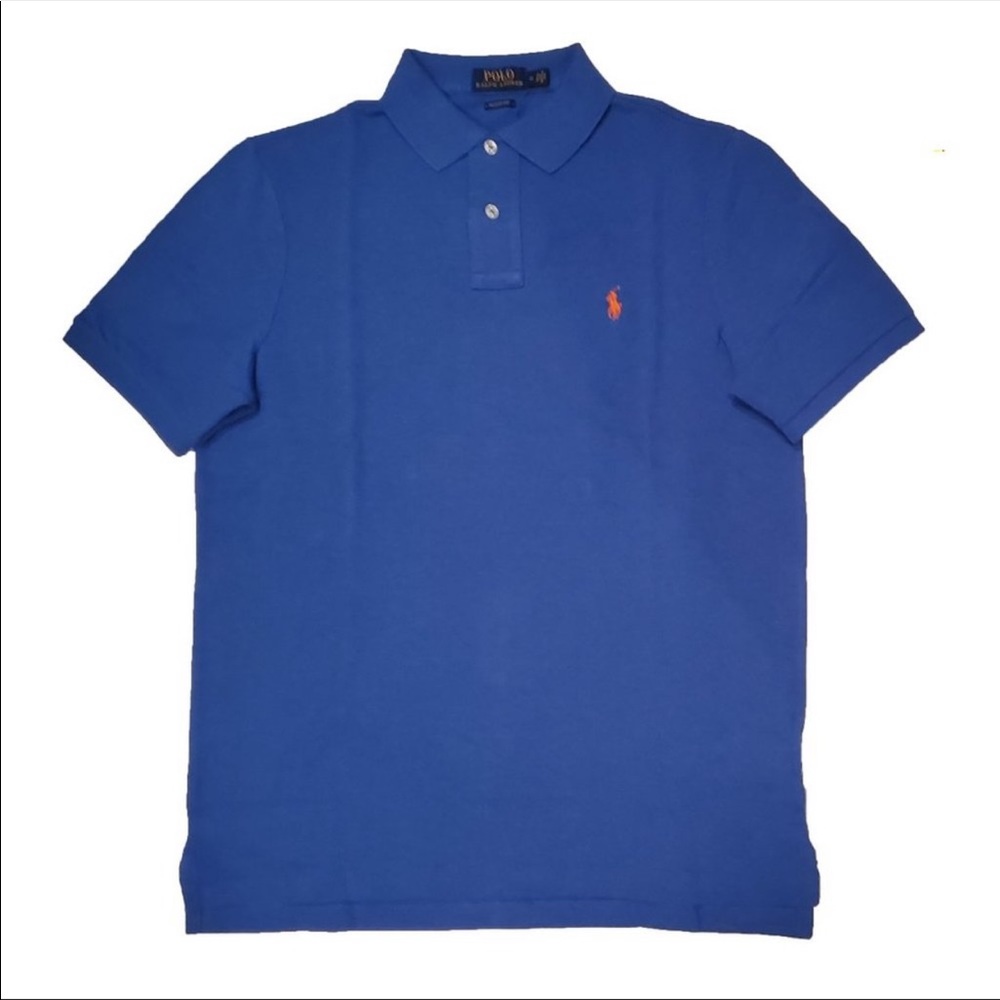 Ralph Lauren Men's blue short sleeve polo with orange logo